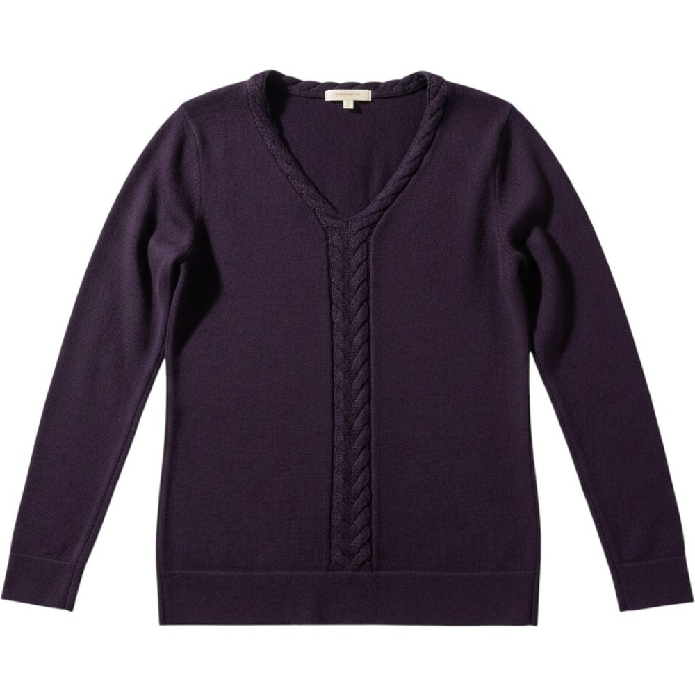 Coldwater Creek Womens Purple Merino Wool Blend Braided V Neck Sweater Size M